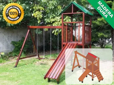 Juegos de Plaza. Mangrullos Infantiles de Madera con Tobogan y Hamacas