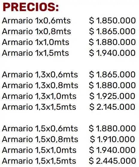 Lista de Precios - Armarios de Jardin