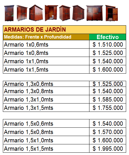 Lista de Precios - Armarios de Jardin