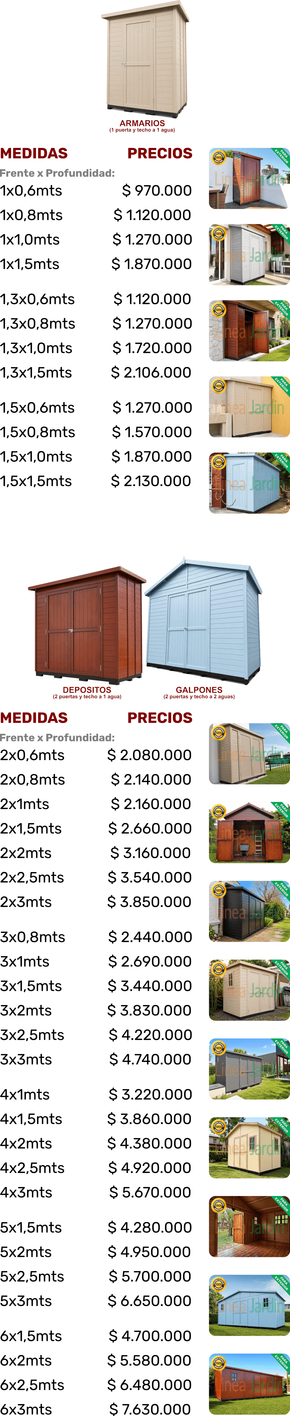 Lista de Precios - Armarios para Exterior, Depositos de jardin y Galpones