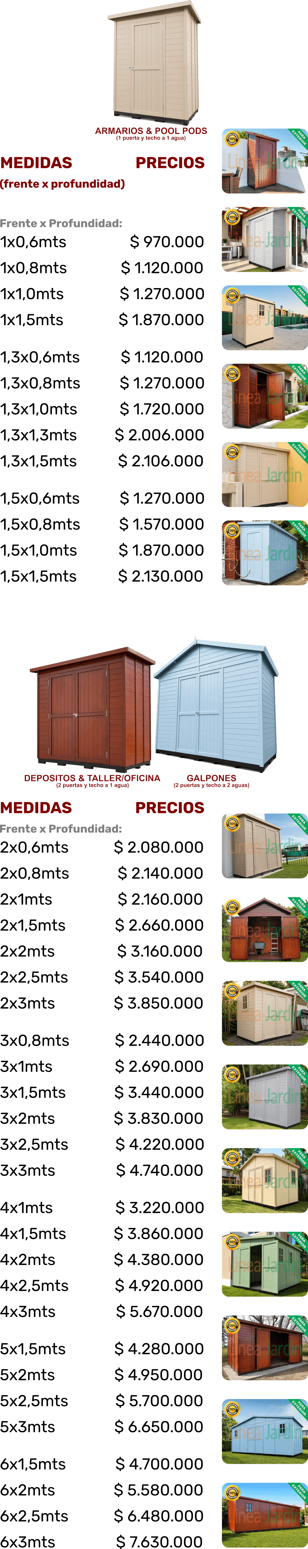 Lista de Precios - Armarios para Exterior, Depositos de jardin y Galpones