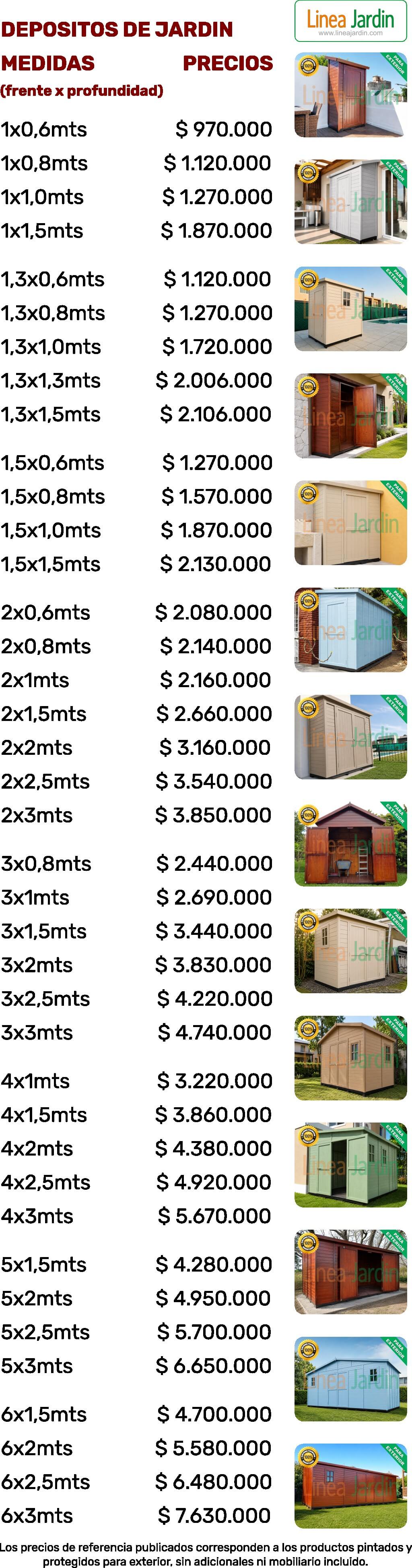 Lista de Precios - Armarios para Exterior, Depositos de jardin y Galpones