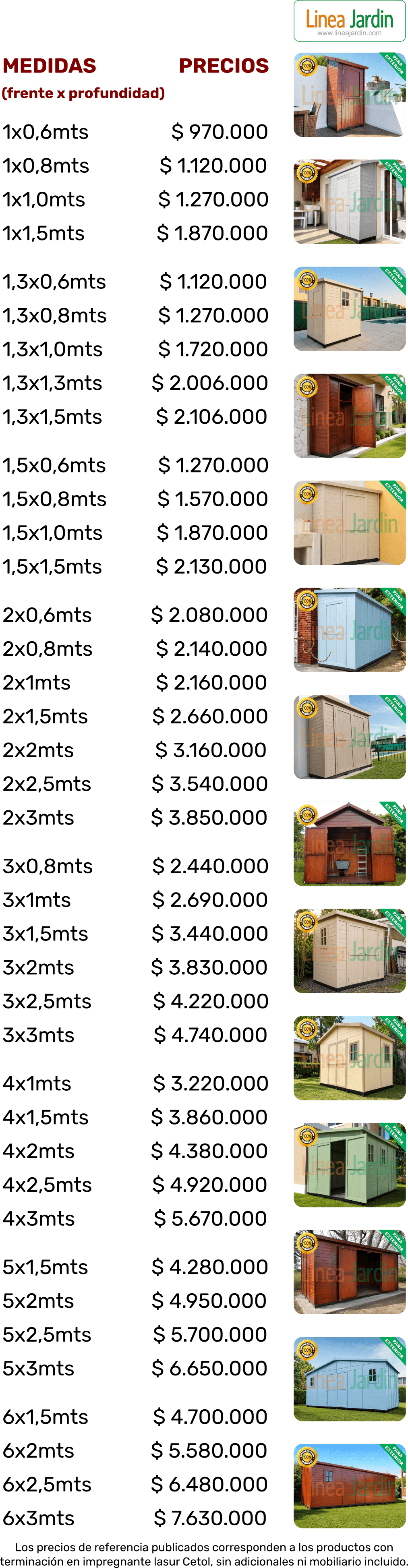 Lista de Precios - Armarios para Exterior, Depositos de jardin y Galpones