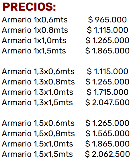 Lista de Precios - Armarios de Jardin