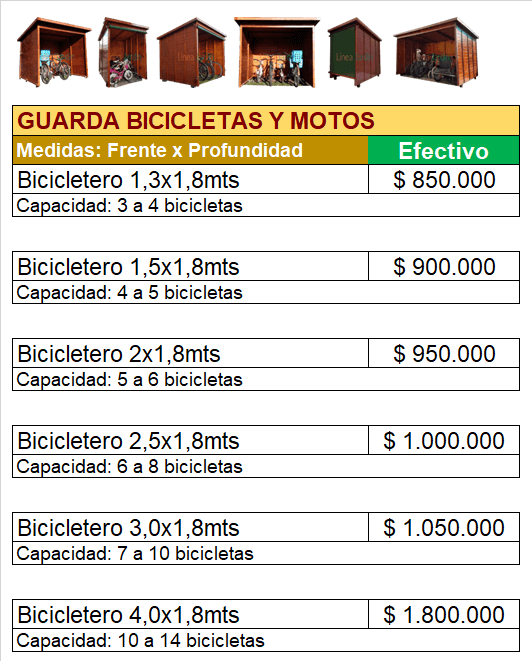 Lista de Precios - Guarda Bicicletas