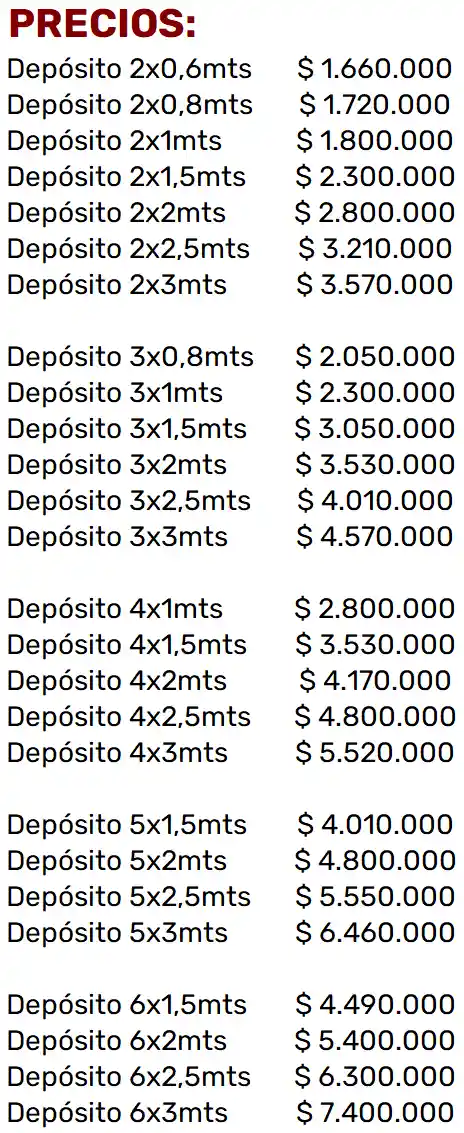 Lista de Precios - Depositos de Jardin