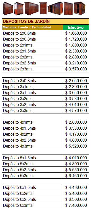 Lista de Precios - Depositos de Jardin