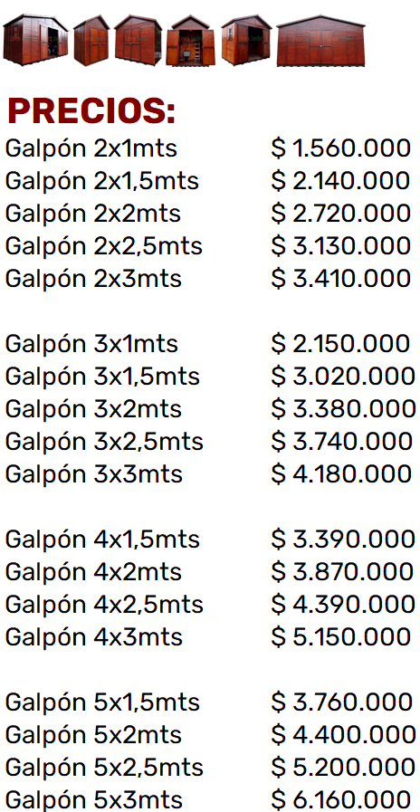 Lista de Precios - Galpones de Jardin