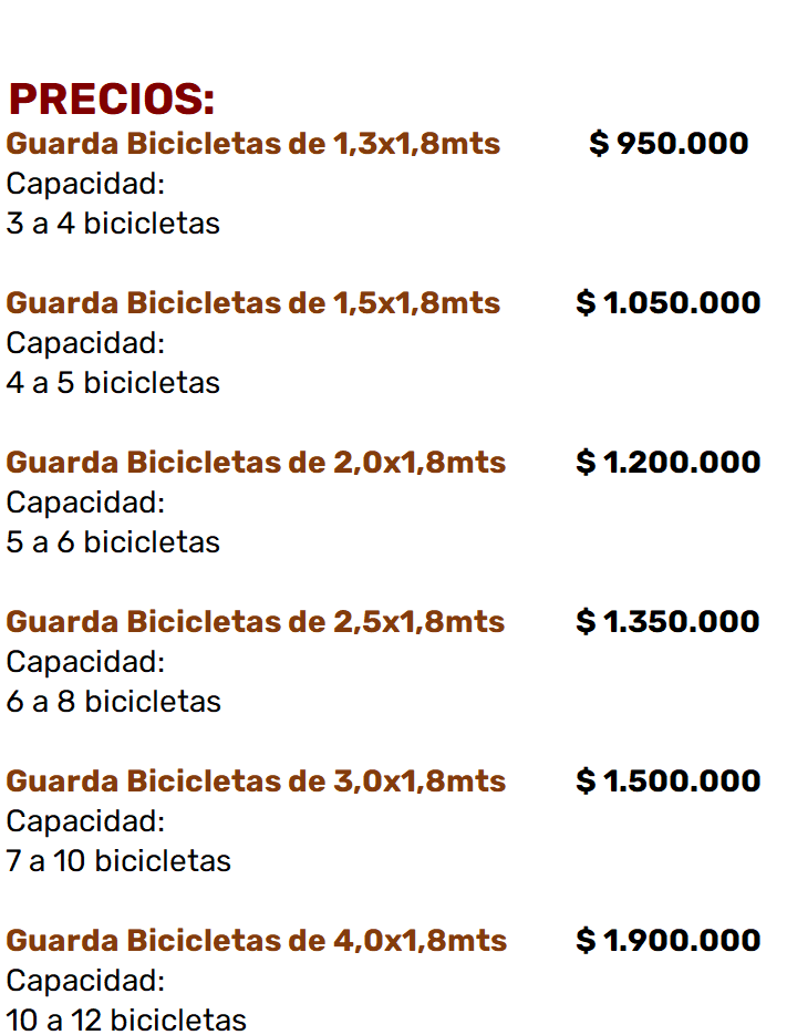 Lista de Precios - Guarda Bicicletas